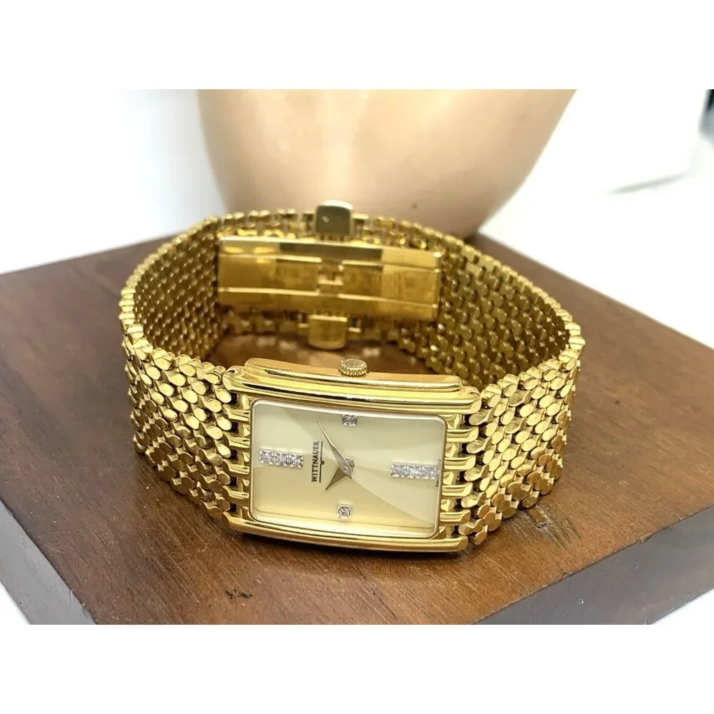 Wittnauer Men's Watch 11D12 Swiss Quartz Diamond Tank Gold Tone Steel 25x33mm
